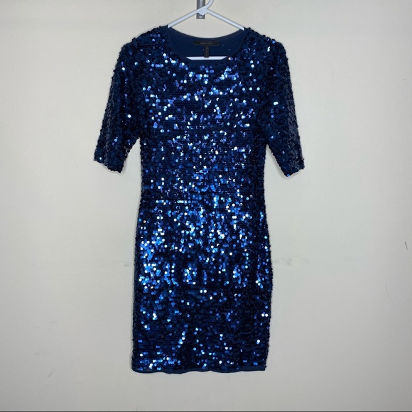 BCBG MaxAzria Marta Sequin Dress Short Sleeve Blue - Picture 2 of 8